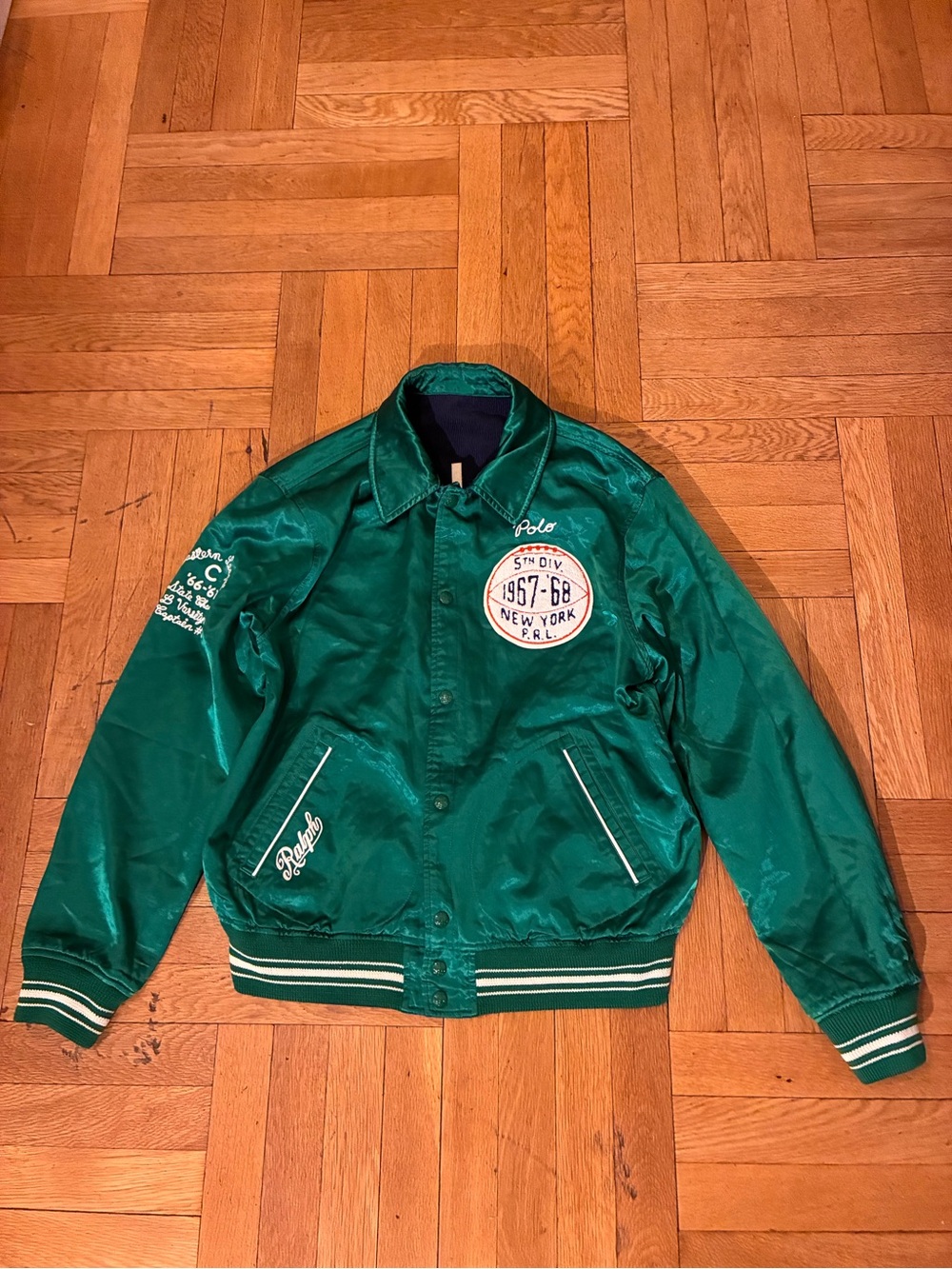 Ralph Lauren Emerald Green Satin Bomber Jacket